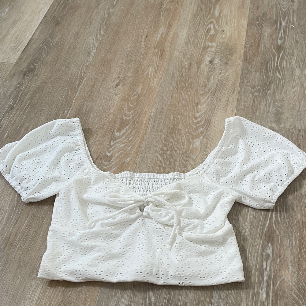 Cropped White Eyelet Women's Top